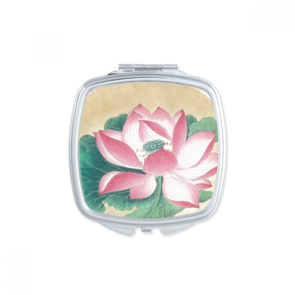 Miroir carré maquillage compact peinture chinoise lotus portable