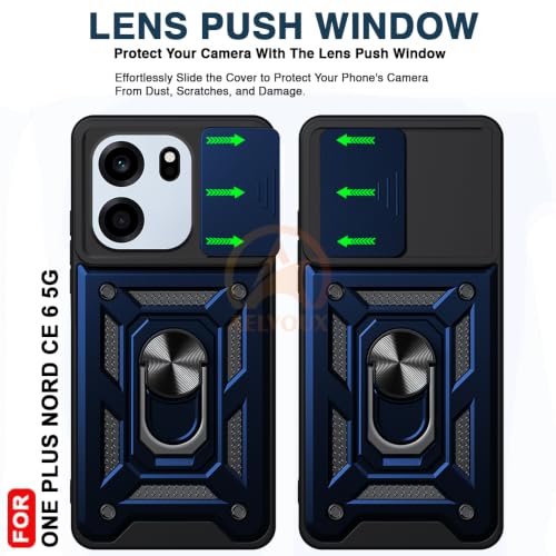 Image of Armor Bumper Back Cover Case for OnePlus Nord CE 6 5G Rotating Camera Cover, Ring Holder & Kickstand | Heavy Duty & 360 Degree Protection Back Cover for OnePlus Nord CE 6 5G (Blue)