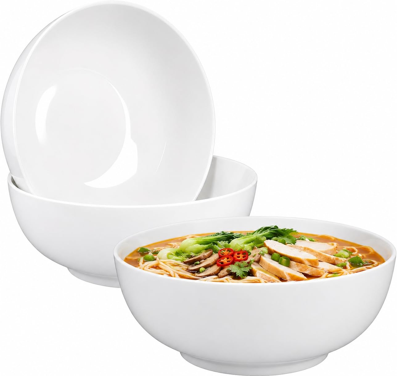 3 Pack 1800ml Large Soup Bowls, 21 cm Ceramic Serving Bowls (White Rim)