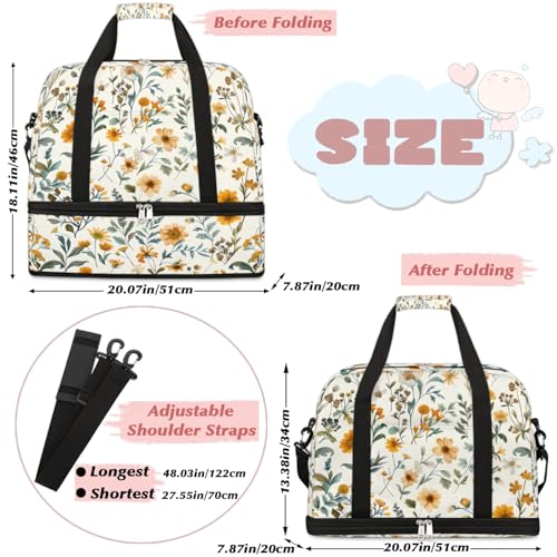Travel Duffel Bags Vintage Flower Floral Foldable Weekender Bags for Women with Shoes Compartment Waterproof & Tear Resistant Carry on Overnight Luggage Duffel Bag Shoulder Sports Tote Bag2