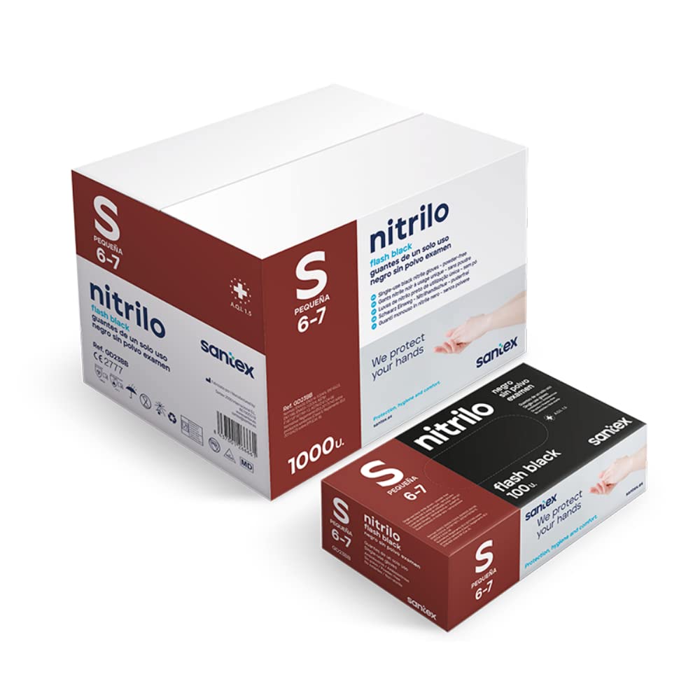 Santex BLACK NITRILE POWDER FREE GLOVES - SIZE S, Colour, S (Paquete de 100)