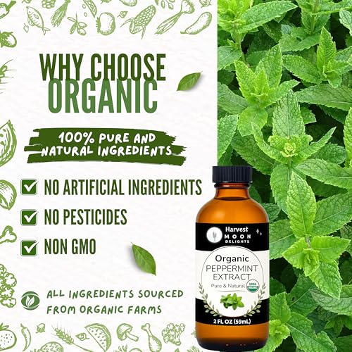 Image of Organic Peppermint Extract for Baking, Ice Cream, Drinks, and Candy - 2 oz - Water-Soluble - By Harvest Moon Delights - Pure Peppermint Flavoring, Mint Extract