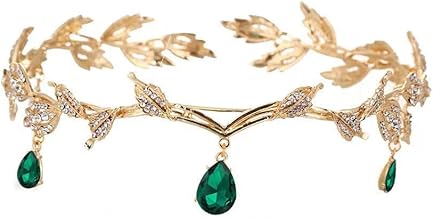 Diyxisk Coiffe Elfique, Rétro Couronne Princesse, Mariée de Mariage Diademe Femme, Mode Vert Cristal Couronne, pour le Cosplay, Mariages, Soirées Animées et éVénements de Carnaval