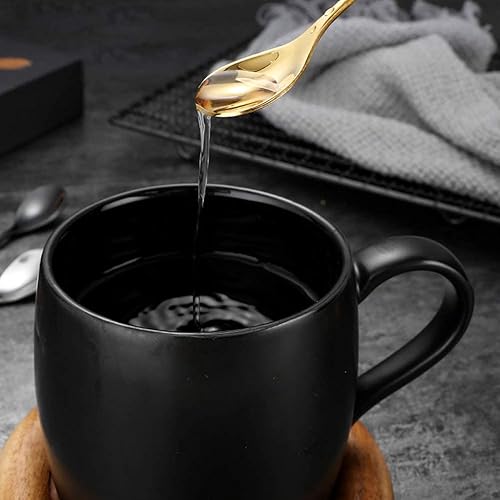 Miniatura 8 de AnSaw 6 cucharas de té de mango largo de hoja dorada de 6.5 pulgadas + 20 cucharas de café pequeñas doradas de 4.7 pulgadas, acero inoxidable de