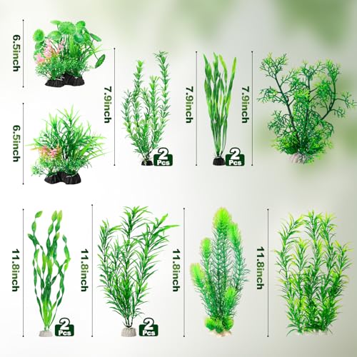 Image of CousDUoBe 53 Pcs Fish Tank Accessories Aquarium Decorations Green Plants, Green Fish Tank Decorations Plant, Fish Tank Decor, Aquarium Decor Plastic Plants