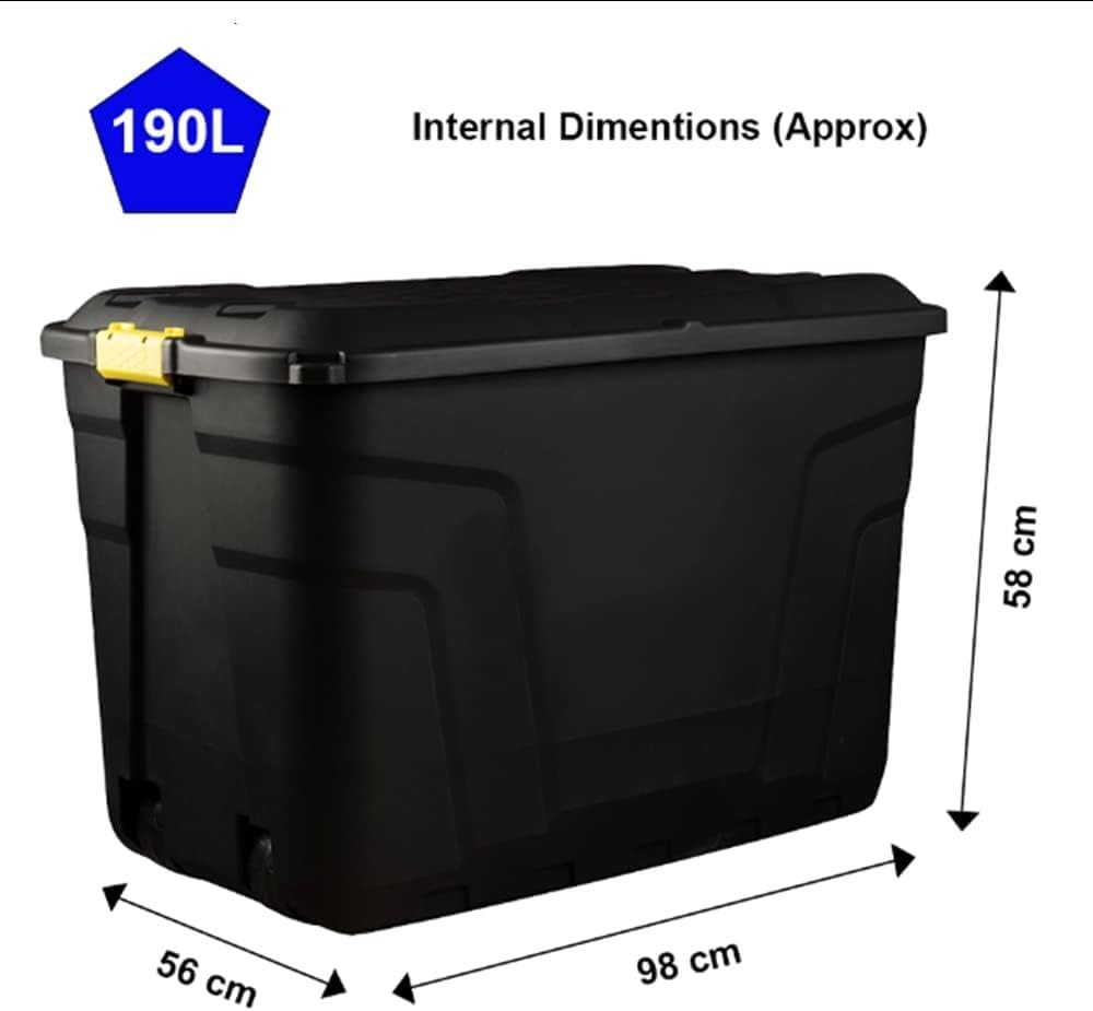 Originale organics Big 190L Heavy Duty Contenitore Plastica con Coperchio, Scatola Porta Oggetti su ruote