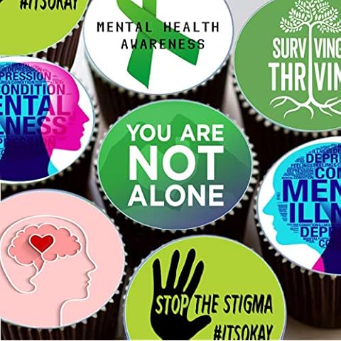 Harbeth 24 Mental Health pre-cut round edible cup cake topper decorations Cover