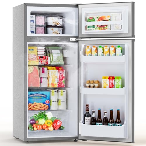 Image of Electactic 4.5 Cu.Ft Mini Fridge with Freezer, 2-Door Compact Refrigerator With 2 Removable Shelves, 3 Level Adjustable Thermostat, Quiet Efficient for Kitchen, Office, Dorm, Apartment-Premium Grey
