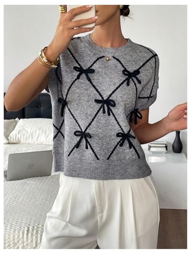 Image of SOLY HUX Women's Short Sleeve Sweater 3D Floral Sweaters Pullover Tank Tops Knit Vest Trendy Fashion Clothing