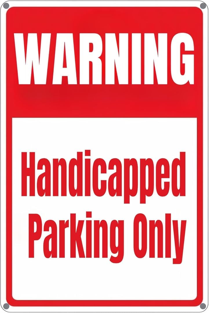 Warning Handicapped Parking Only for Cafe Home Living Room Bedroom Kitchen Garden Garage Cafe Bar Pub Tin Sign 8x12 Inch