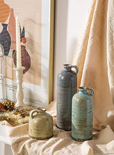 Cwlwgo-Modern Farmhouse Small Decorative Ceramic Jug Vase Set Of 3, Living Room Décor Accents & Dining Table Centerpieces,Bookcase, Fireplace And Entrance Decoration. #TOP1