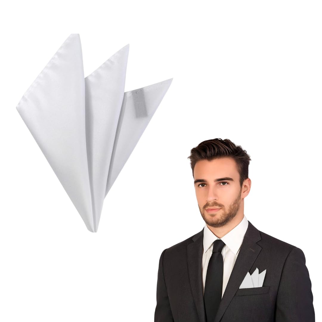 The Tie Co™ Satin Polyester Pocket Square – 28x28cm Handkerchief/Hanky for Suit Jackets, Weddings, Formal & Business Wear - White