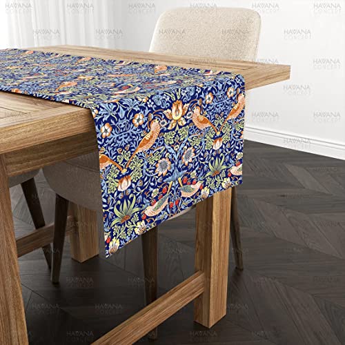 William Morris Strawberry Thief Table Runner, Rectangle, Square Table Cover, Bird Table Decor, Natural Effortless Tabletop, Floral Cloth (14 X 40) #TOP1