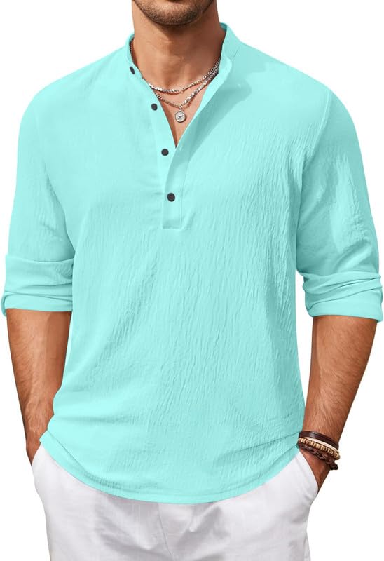 Image of Men's Cotton Blend Straight Kurta Shirt Combo with Mandarin Collar - Slim Fit Casual Short Kurti Set Featuring Textured Slub Fabric and Roll-Up Full Sleeves