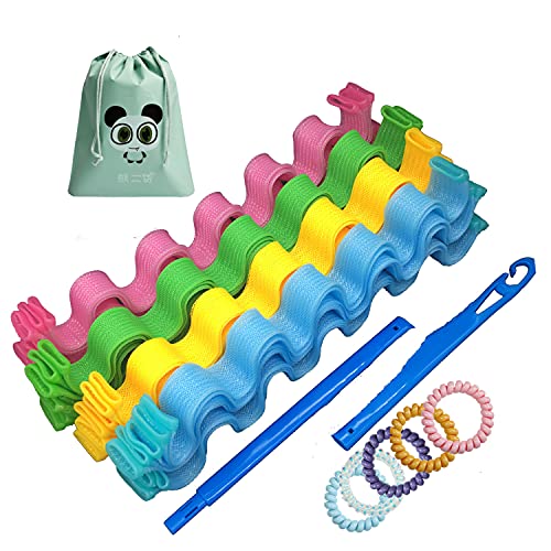 No Heat Hair Curlers – Styling Rollers, Spiral Curls Styling Kit, Heatless Hair Curlers, DIY Hair Styling Roller with Styling Hooks and Hair Ties and Portable Bag, 28PCS (30 cm, Wavy)