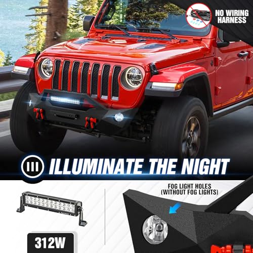 Image of for Wrangler JL & Gladiator JT Stubby Front Bumper Compatible with 2018-2026 Jeep Wrangler JL JLU & Gladiator JT with Winch Plate, LED Lights, OE Fog Light Holes, License Plate Frame & D-rings
