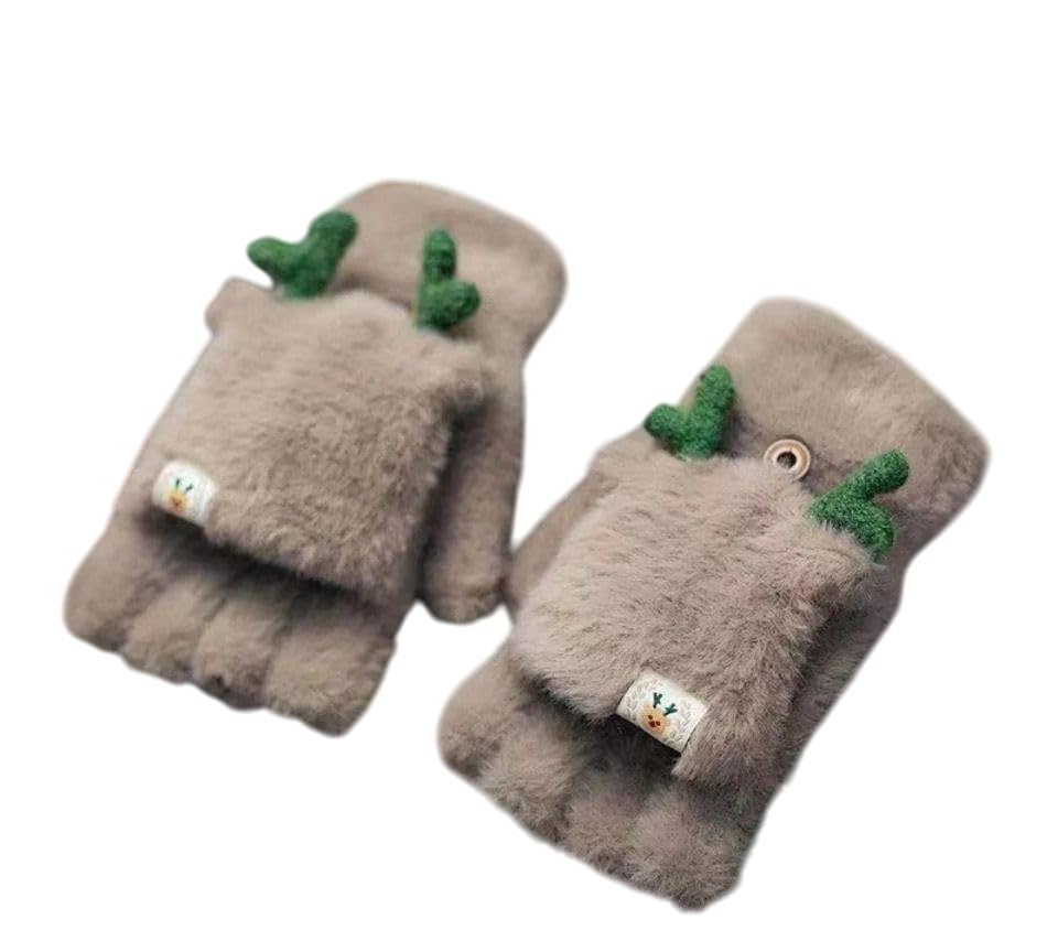 Stretchy Windproof Fashion Convertible Woman Gloves Cute Warm Feather Fingerless Gloves Flip Top Gloves with Mitten Cover-image-16