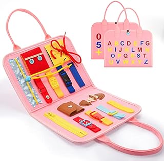 BOXYUEIN Busy Board for Toddlers, 1-3 Year Old Girl Gifts Toys for 1-3 Year Old Girls Travel Toys for 1-3 Year Old Toys Learning Toys for 1-3 Year Old Christmas Xmas Gifts for Kids Eve Pink