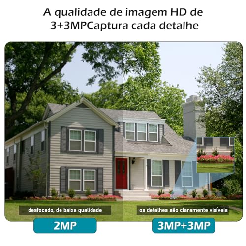 Câmera IP Sem Fio de Segurança Externa HD 3MP, Câmera de Visão Noturna Infravermelha WiFi, Dupla Len