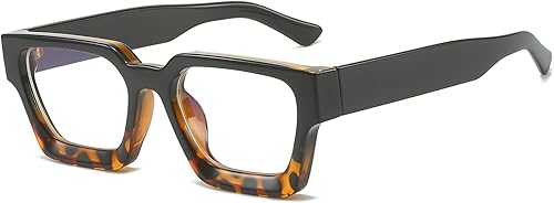 EYLRIM Lentes de luz azul con marco cuadrado grueso para mujeres y hombres, lentes de computadora sin receta