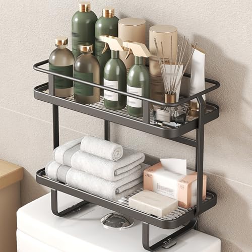 Mensola portaoggetti per WC a 2 ripiani, salvaspazio, facile installazione senza fori, per bagno sopra il WC, salvaspazio, decorazione moderna per il bagno