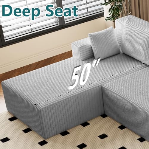 Image of 142 inch U-Shape Cloud Couch, Modern Modular Sectional U-Shape Sofa, Corduroy Boneless Couch Upholstered Couches Deep Seat Sleeper Chaise Longue for Living Room, No Assembly Required,Light Gray