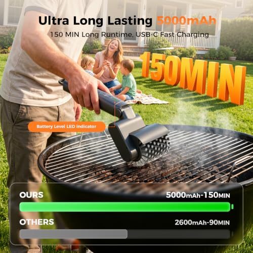 Image of Electric Grill Brush for Outdoor, Cordless BBQ Cleaner with Triple-Lock Stainless Steel Bristles, 150 Min Runtime, 3 Speeds, 3 Brush Heads, Adjustable Angle Rotary Brush for Family BBQs & All Grills