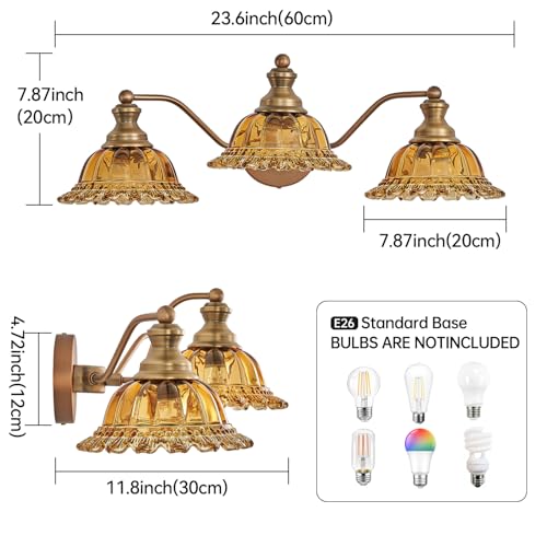 Image of XIEDUN Tea Glass 3 Light Vanity Light Colored Glass Bathroom Light Fixture Vanity Lighting Fixtures