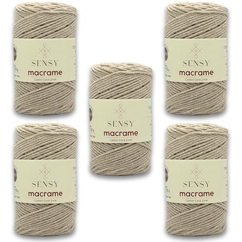 S Sensy 2mm Cotton-Recycled Cotton Macrame #3 Light Cord 5 Skein Latte 159y