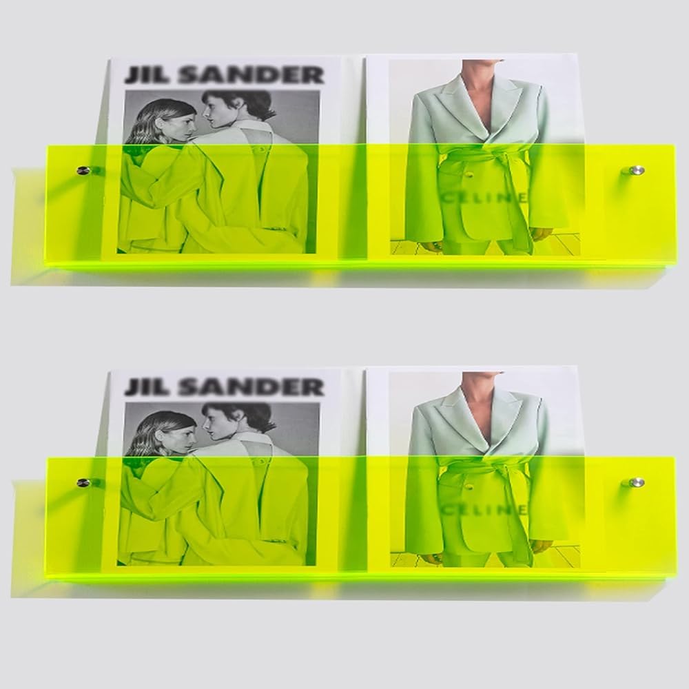 FUYAO 2Pack Acrylic Floating Magazine Storage Shelves, Wall Mounted Bookshelf Clear Acrylic Design For Home Office Room Display(Size:60cm+60cm,Color:Green)