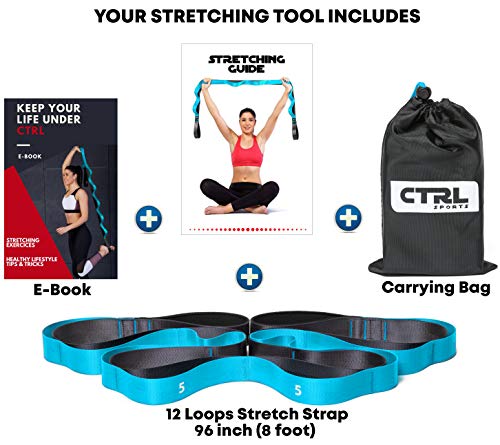 Stretching Strap With Loops - Non Elastic Stretch Band For Physical Therapy, Yoga Strap For Stretching Equipment, Stretch Bands For Exercise And Flexibility - Fascia, Hamstring & Leg Stretcher Belt #TOP1