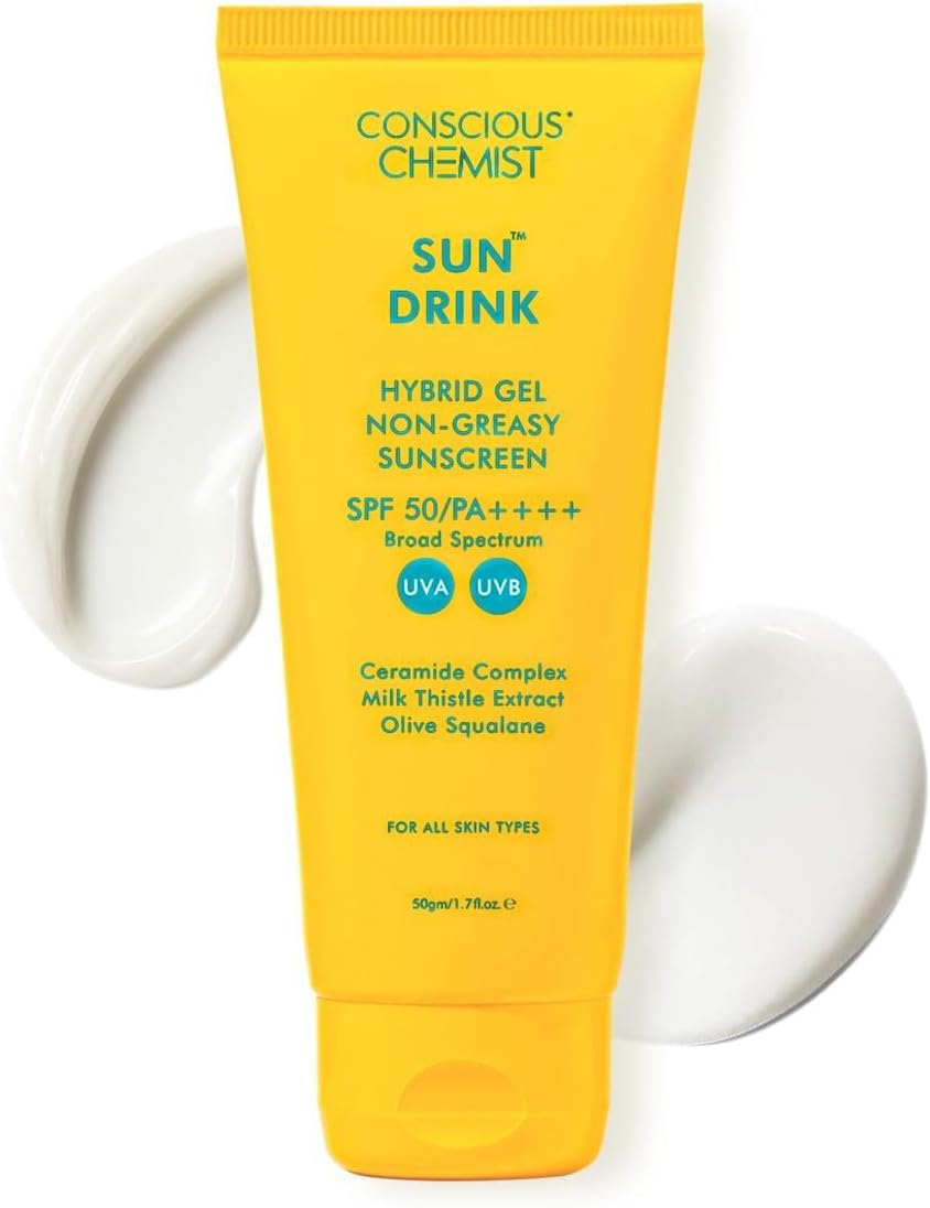Conscious Chemist® Sunscreen SPF 50 PA++++ In-Vivo Tested | 50g | Sun Cream with Hyaluronic Acid, Ceramides, Milk Thistle Extract & Olive Squalane, Sunscreen for Oily Skin, Gel Sunscreen, All Skin Types - Sun Drink