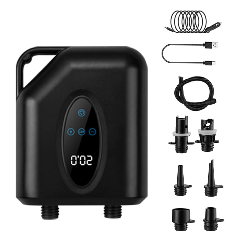 Pompe à air électrique SUP 20 PSI sans fil - Rechargeable - 12 000 mAh - Gonflage et dégonflage en deux étapes - Arrêt automatique - SOS - Lampe de poche pour planches de paddle, kite, kayak, tente,
