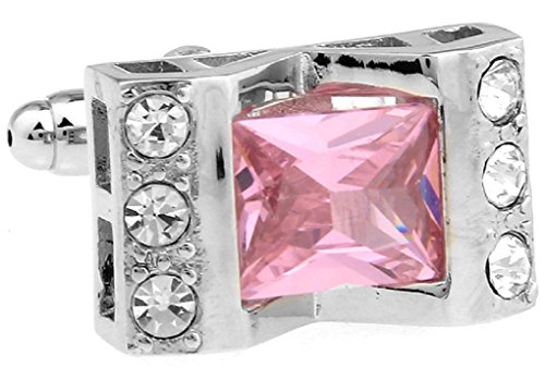 MRCUFF Pink Crystal with Clear Accents Cufflinks in Presentation Gift Box & Polishing Cloth2