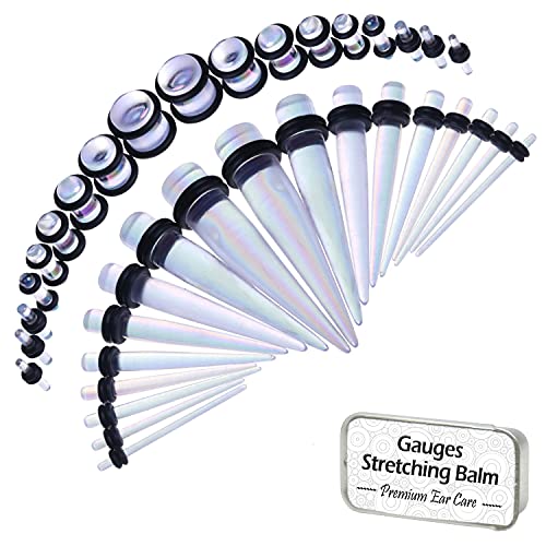 BodyJ4You 37PC Gauges Kit Ear Stretching Aftercare Balm 14G-00G Aurora Acrylic Taper Plug Jewelry Set