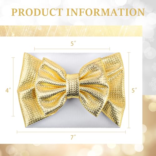 YanJie Metallic Gold and Silver 5" Baby Large Messy Bows Headwrap Stretch Bronzing Top Knot Turban Headband Hair Band 2pcs/pack (5- silver+gold)4