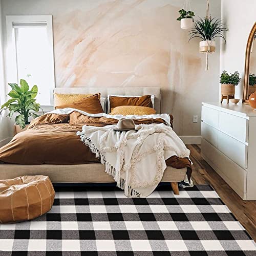 Kimode Buffalo Plaid Outdoor Indoor Rug Doormat 3' X 5', Cotton Woven Outdoor Door Mat Washable Farmhouse Checkered Porch Rugs For Front Kitchen Bathroom #TOP5
