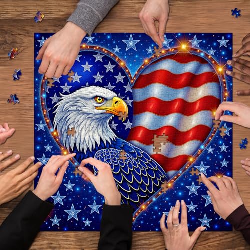 Rompecabezas Águila Calva Americana para Adultos 1000 Piezas, Rompecabezas de Corazón con Bandera Patriótica, Rompecabezas del Ave de Estados Unidos miniatura 7