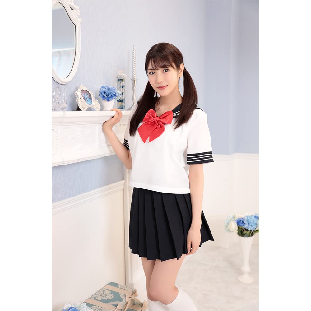 Amazon.co.jp: Be With セーラー服 2 （えんじリボン） 紺 白 半袖 