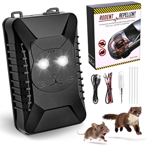 GQBVPN Ultrasuoni Contro Le Martore, 12V Dissuasore Anti Martora per Auto, con Flash, Anti Martora per Auto con Ultrasuoni, Garage, Fienile, Magazzino, Batteria Powered, per Insetti, Zanzare, Ragni
