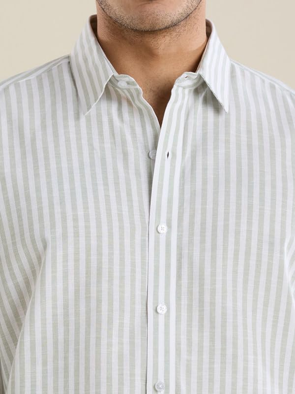 Image of Mark & Albert Mens Striped Linen Casual Shirt | Full Sleeves Mens Shirts | Stylish Shirt for Men