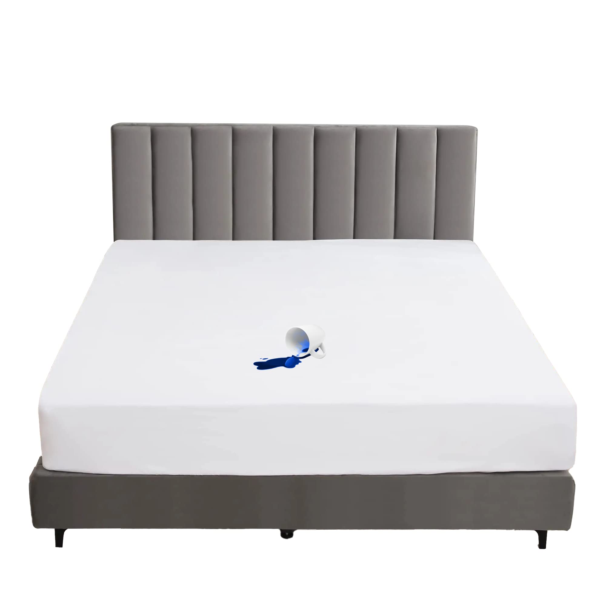 Guvar Mattress Protector Waterproof King Size Mattress Cover deep Pocket for 18 inches,Breathable and Soft Matressprotector King Bed,White