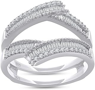 AFFY Baguette Shape Cubic Zirconia Enhancer Wrap Guard Ring in 14K White Gold Over Sterling Silver