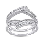 AFFY 0.58 Ct Baguette Shape Cubic Zirconia Enhancer Wrap Guard Ring in 14K White Gold Over Sterling Silver Ring Size-7
