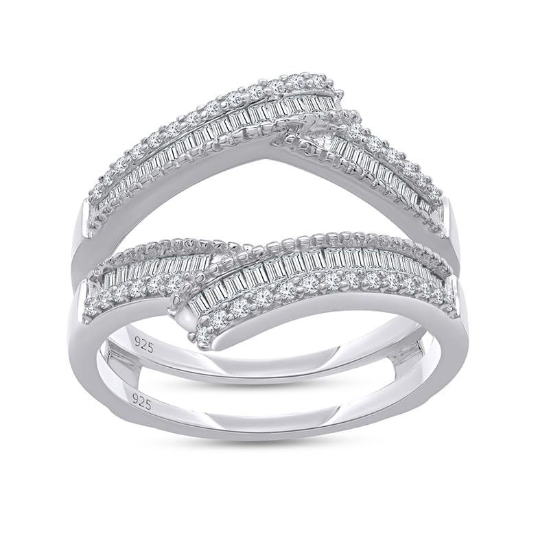 AFFY Baguette Shape Cubic Zirconia Enhancer Wrap Guard Ring in 14K White Gold Over Sterling Silver