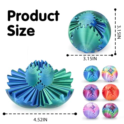 Image of Gear Ball 3D Printed Cube Fidget Toy,Gear Sphere Fidget Toys,Sensory Toys for Stress and Anxiety Relief, Desk Toy Fidget Spinners,Stocking Stuffers for Adults & Kids (Multicolor Set-6pcs, 2.3 Inch)