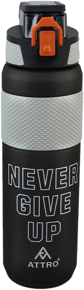 Attro Scout Sports 1000ml Water Bottle with Flip Top Lid Stylish Bottle BPA Free Leak Proof Ideal for Gym Workout, Outdoor, School & Office - Black