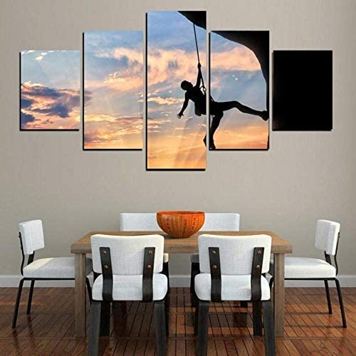 Lienzo De Pintura Impresa, 5 Piezas De Escalada En Roca Acantilado Deportes Extremos Lienzo Arte De Pared Pintura Para El Hogar, Sala De Estar, Oficina, Regalo De Decoración De Mordern Sin Marco 100