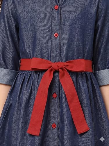Image of A.T.U.N. (ALL THINGS UBER NICE) Girls 100% Cotton Shirt Dress with Belt | Button-Down Dress with Collar Neck | Soft Breathable Kids Outfit for Girls