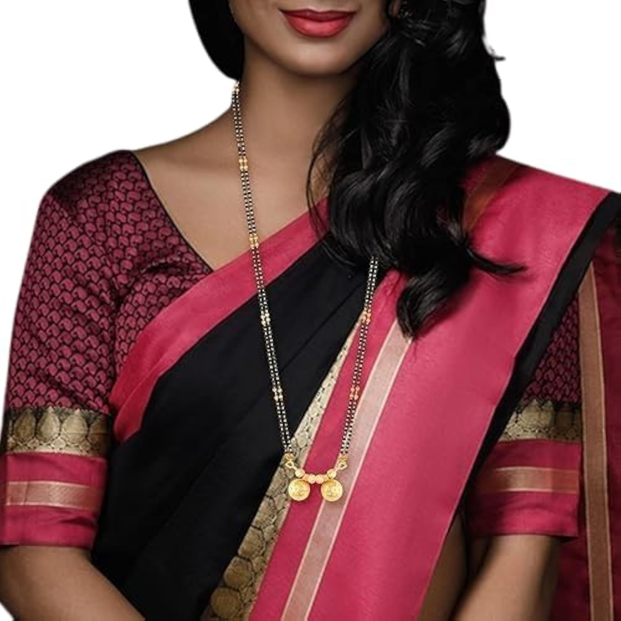 Women's Traditional Double Chain Mangalsutra with Black Beads